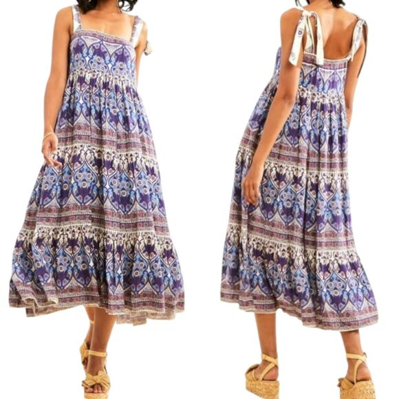 Caroline Constas Maxi Dress Womens Medium Purple Blue Floral Boho Cottagecore - Picture 2 of 13